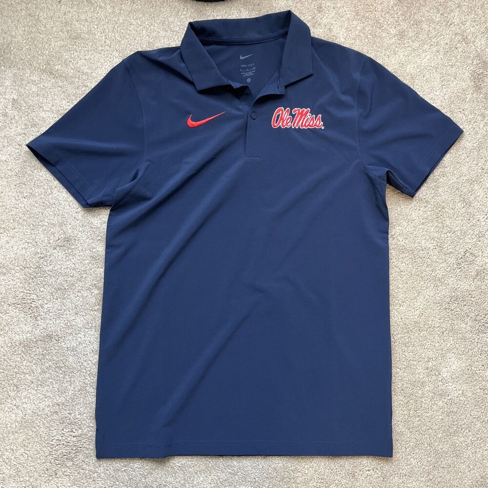 Ole Miss Rebels Shirt Polo Mens Small Navy NCAA Football Nike Dri Fit Golf